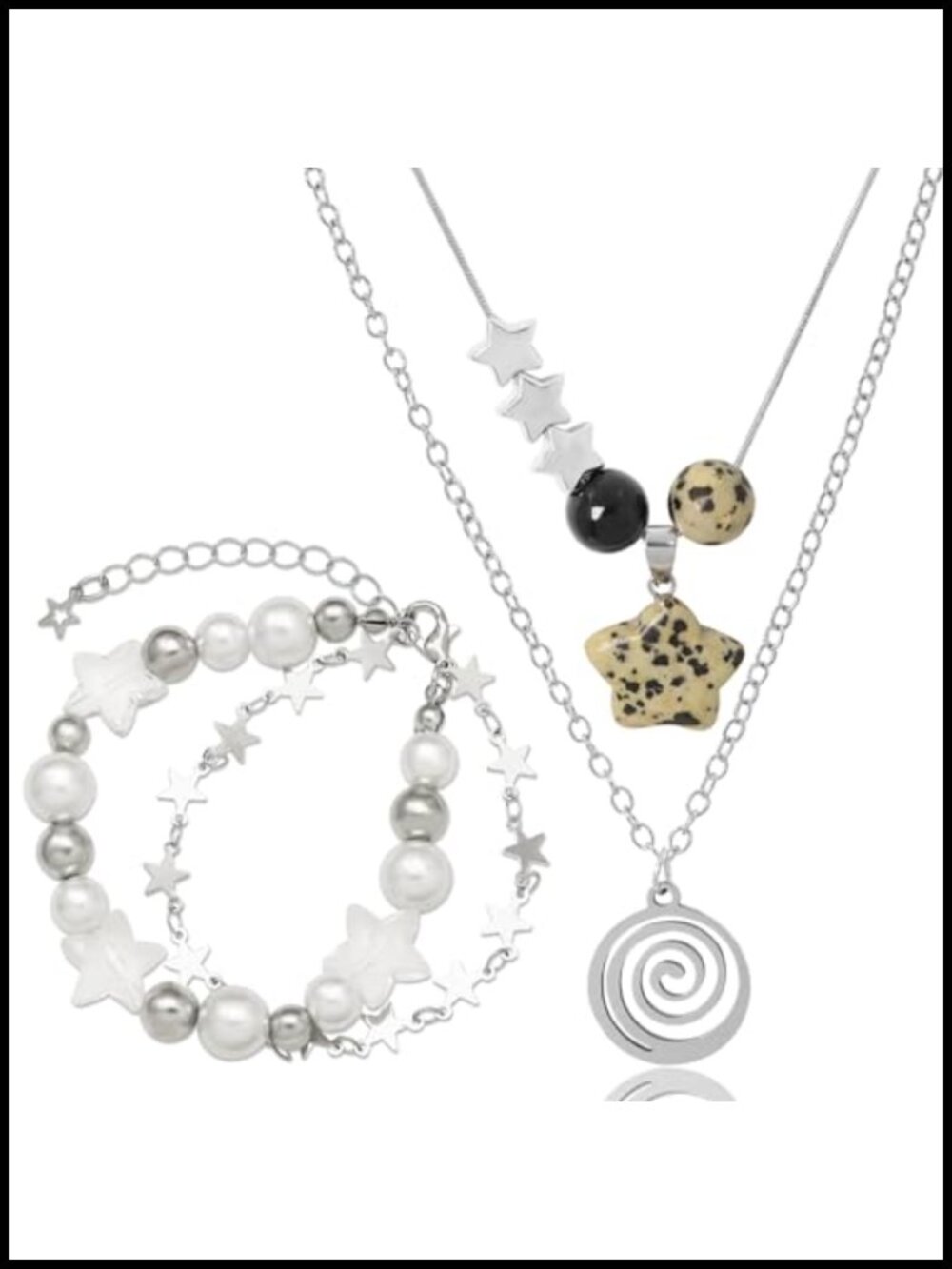 Y2K Gothic Star Necklace Bracelet Set Fairycore Grunge Punk Jewelry